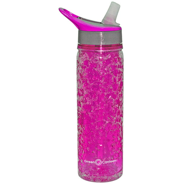 19 oz Pink Green Canteen DWPTBCG-300-PI Double Wall Tritan Plastic Hydration Bottle Crackle Gel with Sippy Cap 